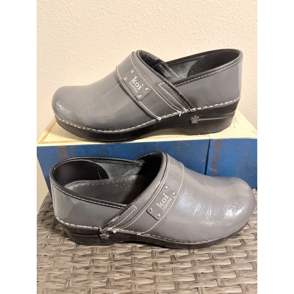 Sanita Koi Professional Gray Patent Leather Clogs Nursing Shoes~Sz 39 EU~US 8.5M - Picture 14 of 14
